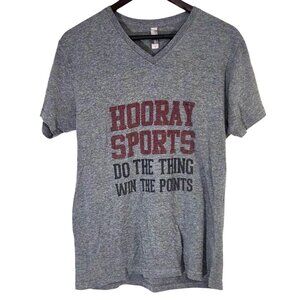 Hooray Sports Do The Thing Win The Points Gray Funny V-Neck Graphic Tee Size M